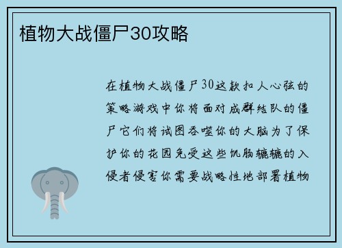 植物大战僵尸30攻略