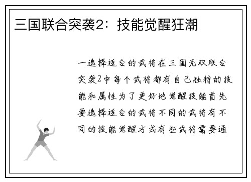 三国联合突袭2：技能觉醒狂潮